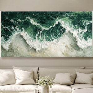 Original Blue Oil Painting Abstract Ocean Wave Wall Art Large Canvas  Wall Art Living Room Wall Art Impasto Beach Painting Nature Wall Art