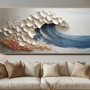 3D Textured Wall Art Ocean Wave Painting On Canvas Original Unique Canvas Wall Art Large Living Room Wall Decor Impasto Colorful Painting
