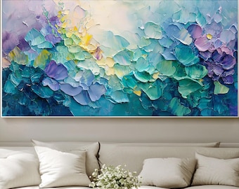 Abstract Floral Oil Painting Large Textured Bedroom Wall Art Purple Flower Painting Palette Knife Canvas Home Decor Original Nature Wall Art
