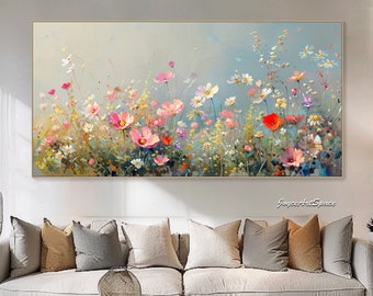 Original Enchanting Flower Painting on Canvas Flower Abstract Oil Painting Textured Oil Painting Living Room Wall Art Hand-painted Painting