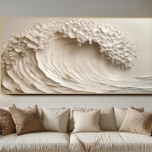 Original Impasto Oil Painting 3D Textured Wall Art Living Room Wall Decor Abstract Ocean Wave Wall Art Minimalist Wall Art Beige Wall Art