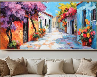 Dipinto ad olio di paesaggio colorato, originale dipinto a mano, dipinto ad olio di natura astratta, grande dipinto ad olio per soggiorno, originale dipinto ad olio con texture