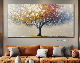 Arte della parete del soggiorno Arte della parete grande Pittura a olio strutturata astratta su tela Pittura originale dell'albero colorato Arte della parete strutturata Regalo per lei