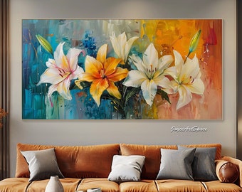 Fleur enchanteresse peinture à l'huile sur toile peinture abstraite de fleurs originale peinture à l'huile texturée salon art mural cadeau personnalisé peinture