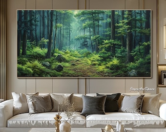 Original Abstract Forest Oil Painting on Canvas Green Landscape Oil Painting Large Living Room Wall Art Custom Wall Art 3d Textured Wall Art