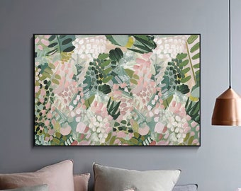 Original Plant Painting on canvas, floral abstract Boho 3D wall art,large flower oil painting, colourful modern living room acrylic painting