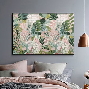 Original Plant Painting on canvas, floral abstract Boho 3D wall art,large flower oil painting, colourful modern living room acrylic painting