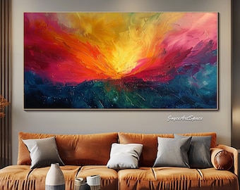 Grande oeuvre d'art murale colorée Grande peinture à l'huile texturée abstraite sur toile Art mural minimaliste moderne, décoration murale de salon, décoration de bureau personnalisée