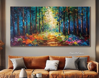 Original Textured Forest Oil Painting on Canvas Abstract Landscape Oil Painting Large Living Room Wall Art Custom Gift Modern Boho Wall Art