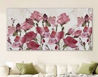 Large Abstract Textured Oil Painting on Canvas Abstract Floral Wall Art Living Room Wall Decor Custom Painting Home Decor 3D Floral Painting