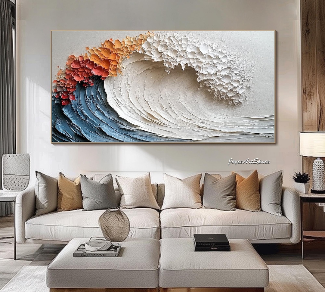 Large Colorful Abstract Wall Art Impasto Ocean Waves Oil Painting Bed ...