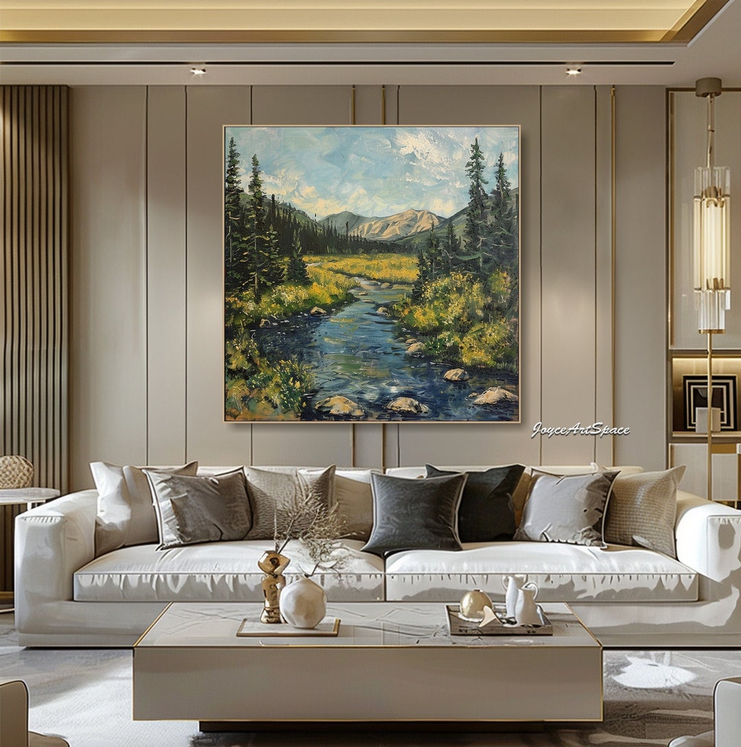 Large Landscape Oil Painting on Canvas Green Textured Wall Art Original ...