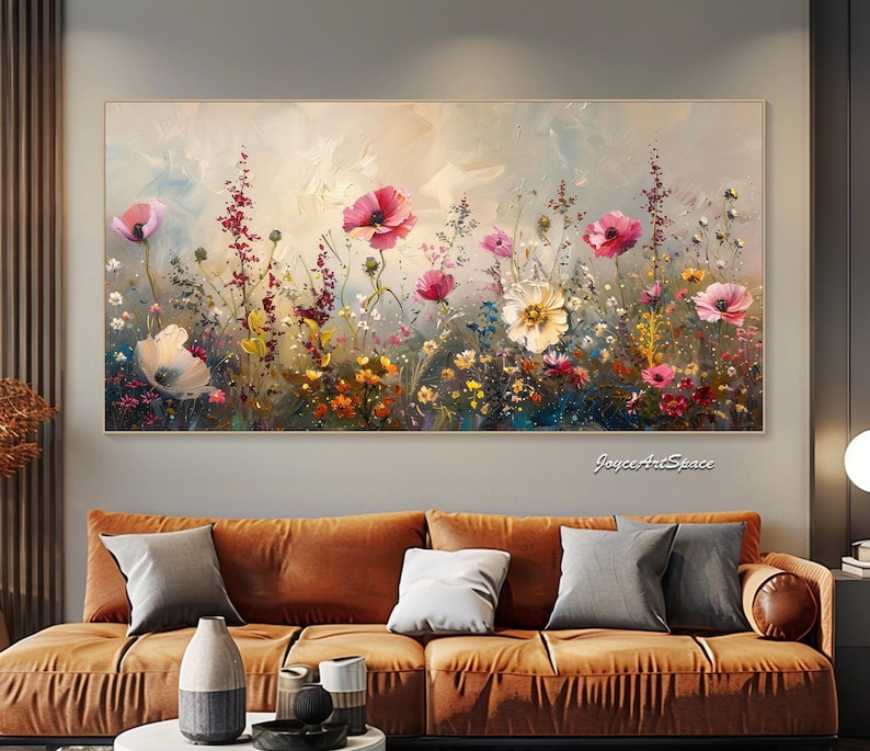 Peinture de grandes fleurs sur toile Art mural moderne Peinture à l'huile abstraite Peinture à l'huile texturée Art mural de salon Peinture de fleurs roses et blanches image 1