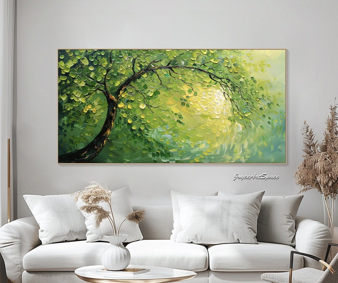 Green Abstract Oil Painting on Canvas Original Heavy Textured Art