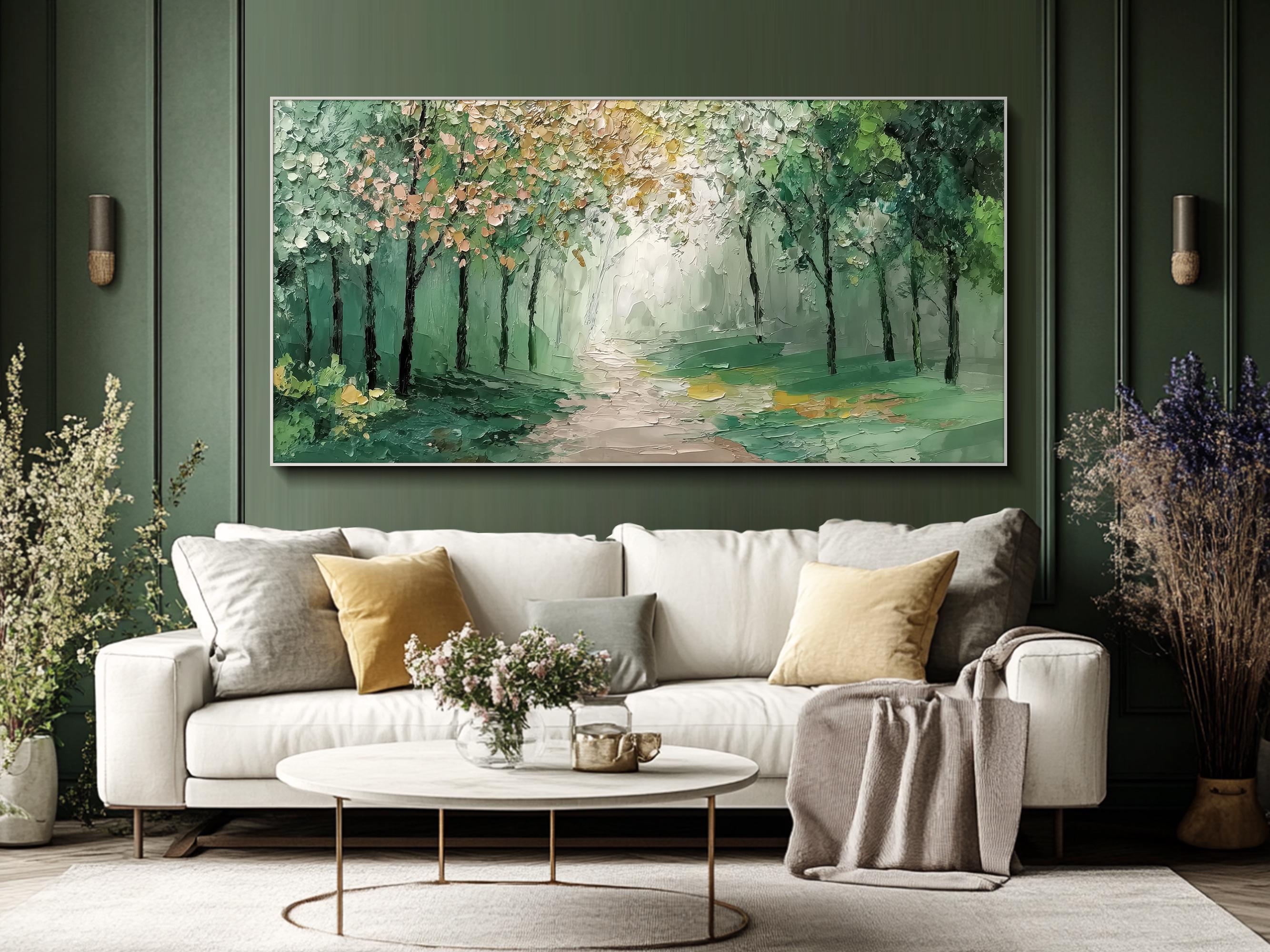 Green Forest Oil Painting Abstract Landscape Wall Art Impasto Textured ...