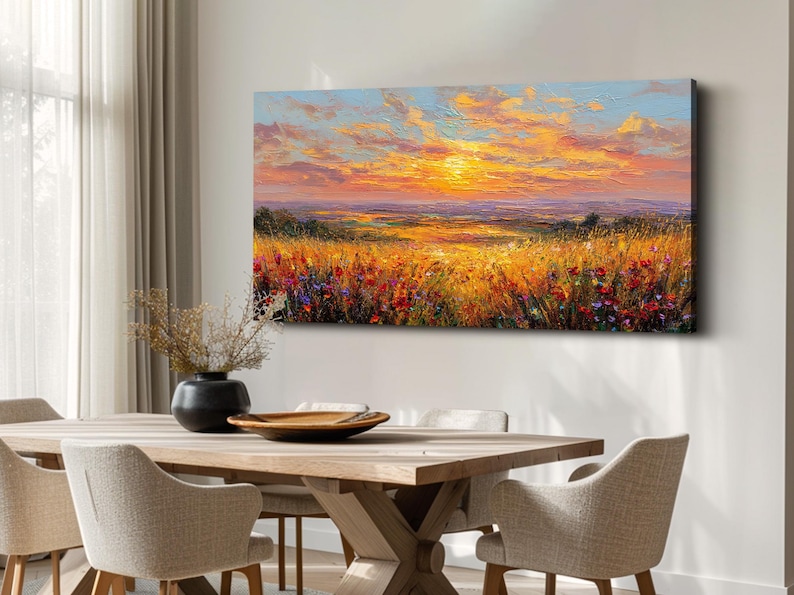 Handmade Landscape Oil Painting on Canvas Large Textured Sunset Wall ...