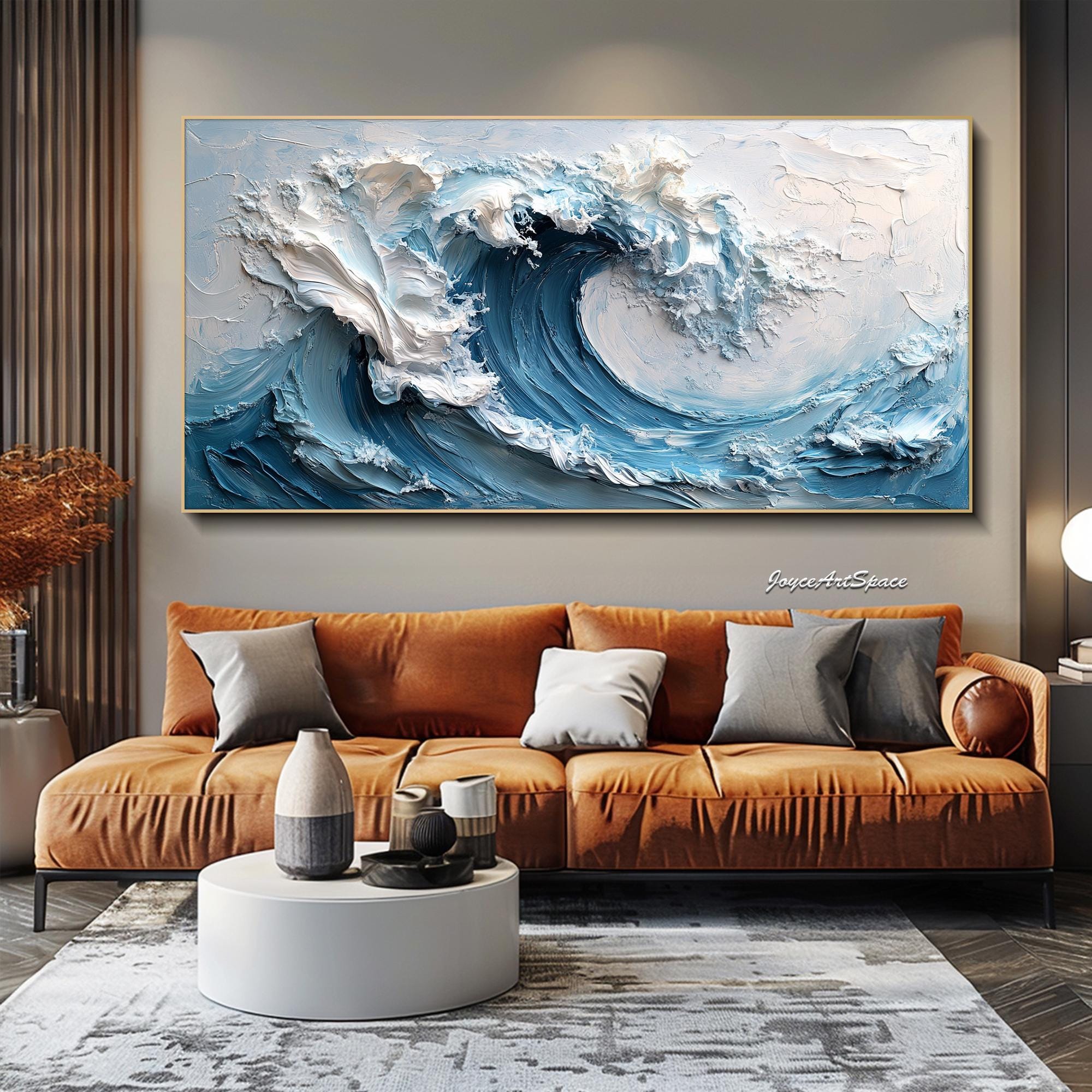3D Textured Wall Art Original Blue Ocean Wave Oil Painting Abstract ...