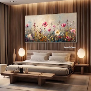 Peinture de grandes fleurs sur toile Art mural moderne Peinture à l'huile abstraite Peinture à l'huile texturée Art mural de salon Peinture de fleurs roses et blanches image 2