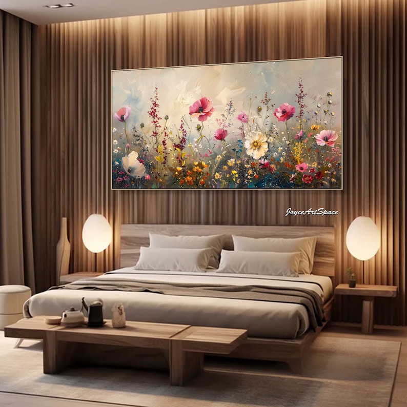 Large Flower Painting on Canvas Modern Wall Art Abstract Oil Painting Textured Oil Painting Living Room Wall Art Pink White Flower Painting zdjęcie 2