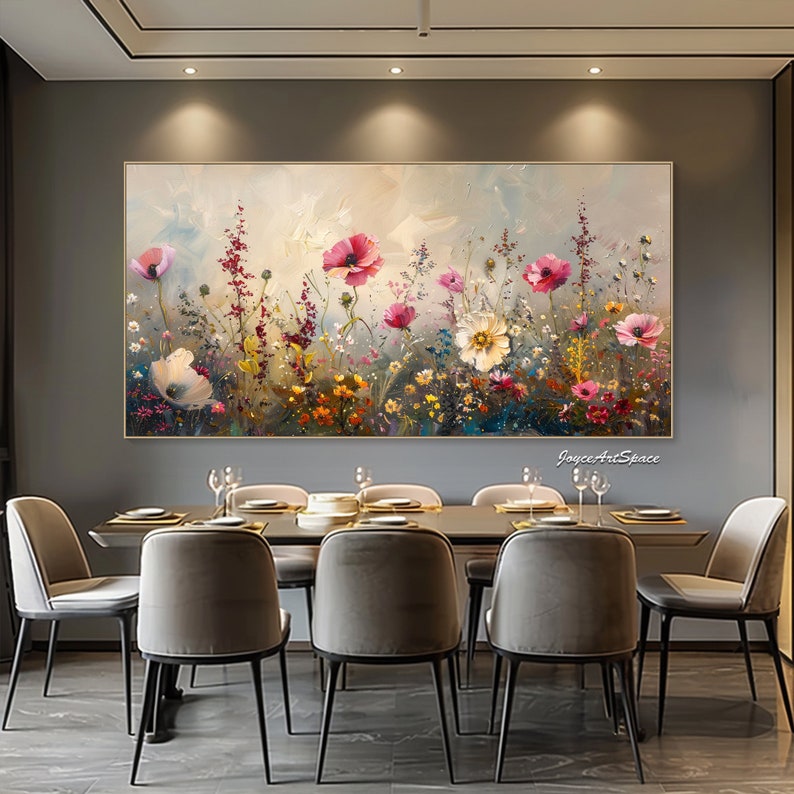 Large Flower Painting on Canvas Modern Wall Art Abstract Oil Painting Textured Oil Painting Living Room Wall Art Pink White Flower Painting zdjęcie 4
