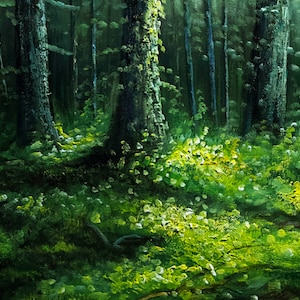 Original Green Forest Oil Painting on Canvas Green Wall Art Forest Oil ...