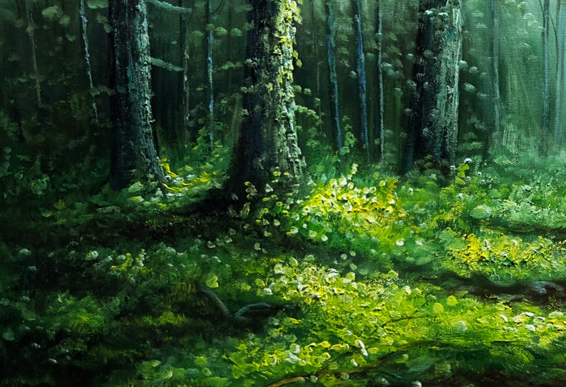 Original Green Forest Oil Painting on Canvas Green Wall Art Forest Oil ...