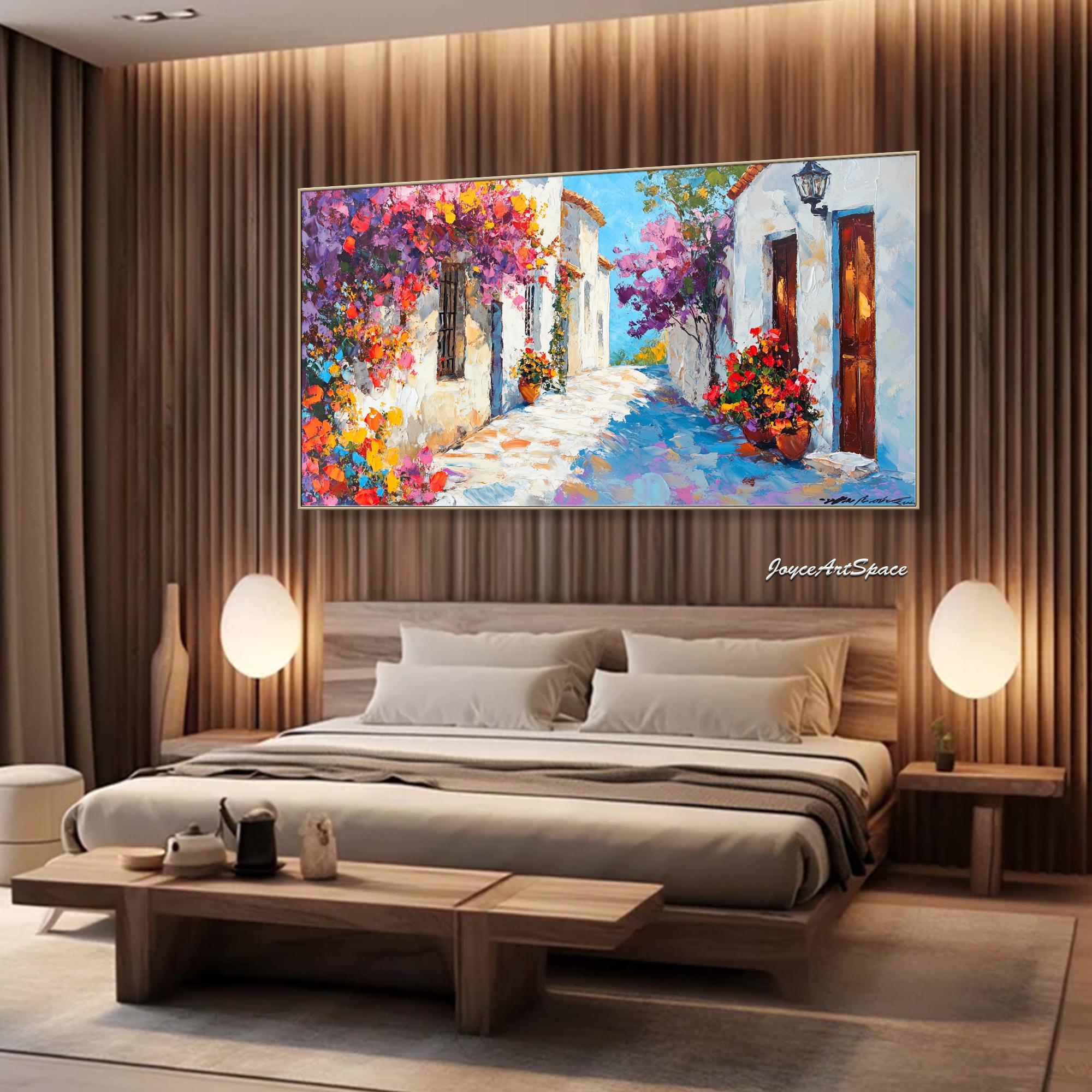 Colorful Floral Wall Art Abstract Mediterranean Oil Painting on Canvas ...