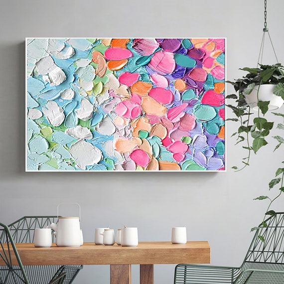 Original Painting on Canvas Neon Colorful Petals Abstract Wall Etsy
