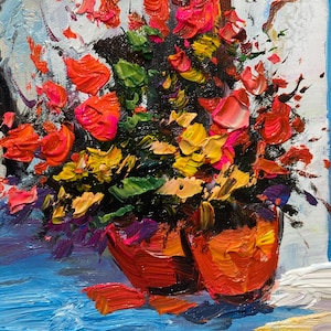 Colorful Floral Wall Art Abstract Mediterranean Oil Painting on Canvas ...