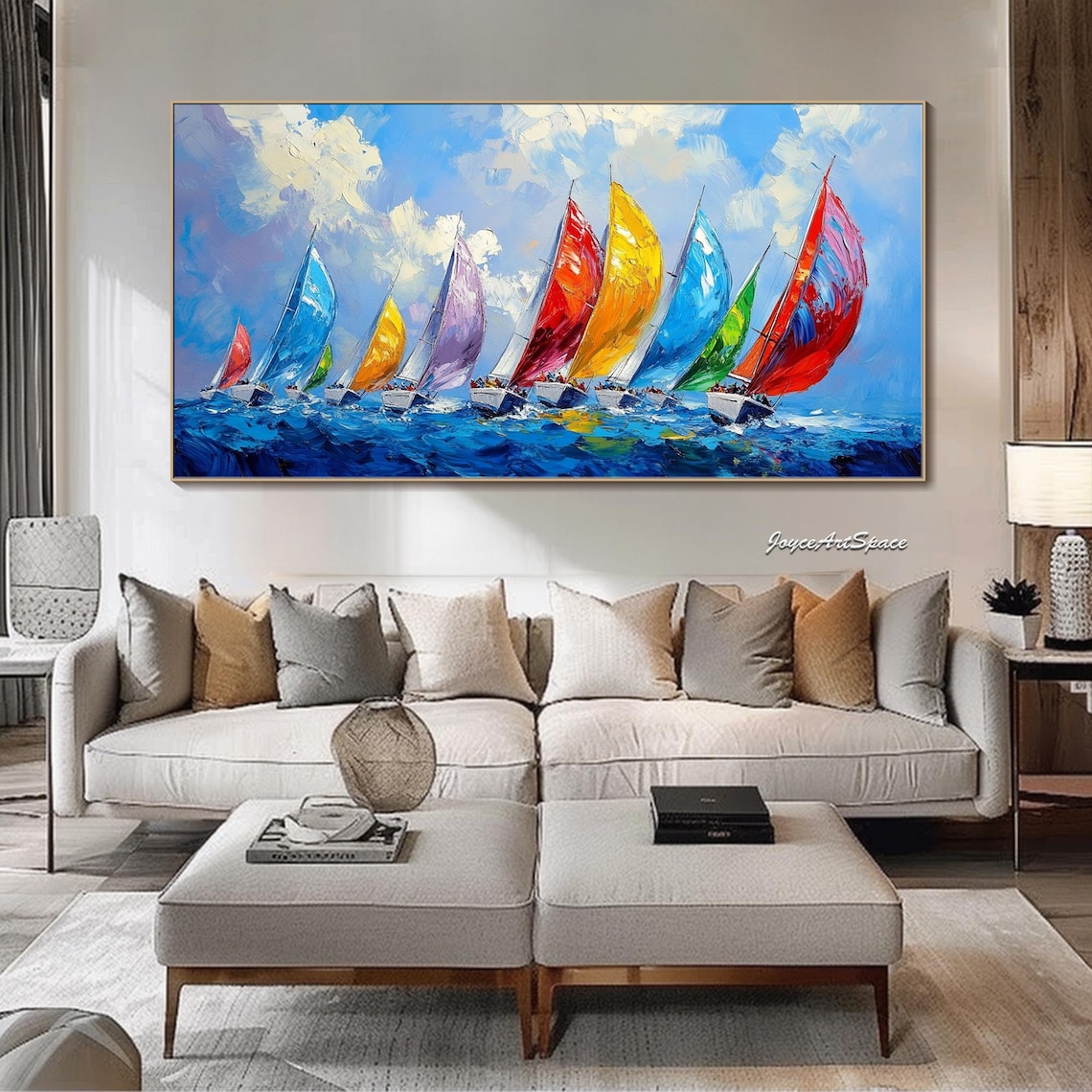 Peinture à l'huile abstraite sur toile voilier original art mural ...