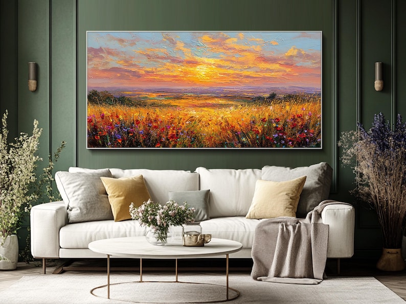 Handmade Landscape Oil Painting on Canvas Large Textured Sunset Wall ...