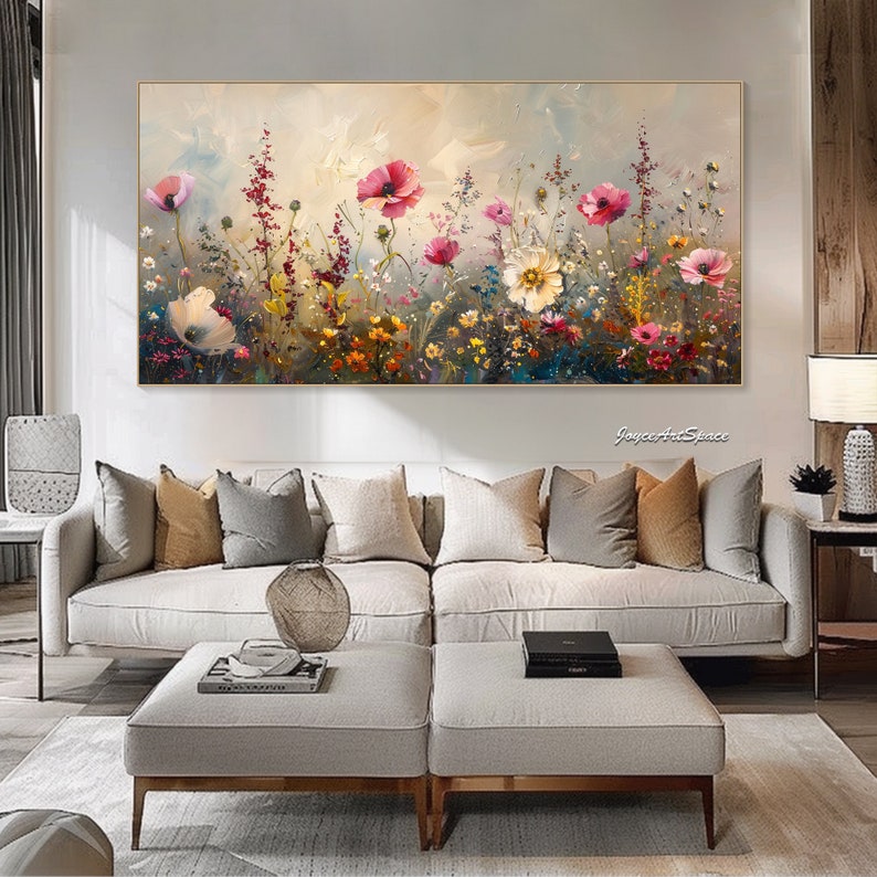 Peinture de grandes fleurs sur toile Art mural moderne Peinture à l'huile abstraite Peinture à l'huile texturée Art mural de salon Peinture de fleurs roses et blanches image 5