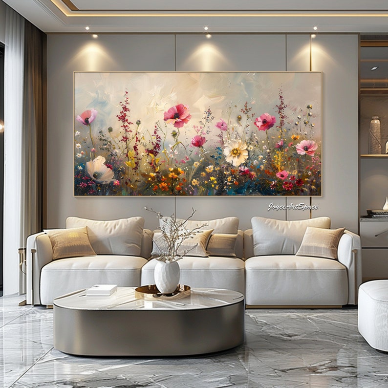 Large Flower Painting on Canvas Modern Wall Art Abstract Oil Painting Textured Oil Painting Living Room Wall Art Pink White Flower Painting zdjęcie 6