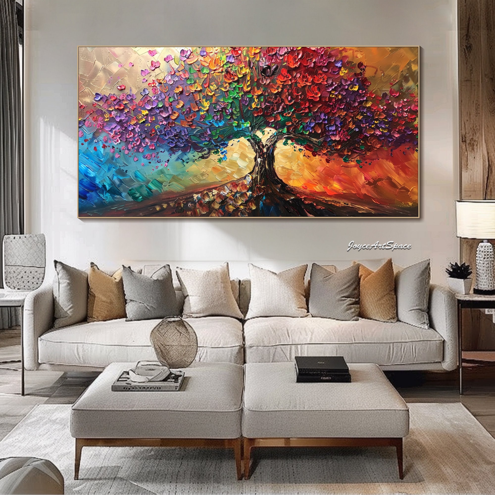 Amei Art Paintings,24x48inch 3D Hand-Painted On Canvas Abstract Colorful Melody Oil Painting Modern Contemporary Artwork Home Decor Wall Art Wood Inside Framed Ready To Hang For Living Room