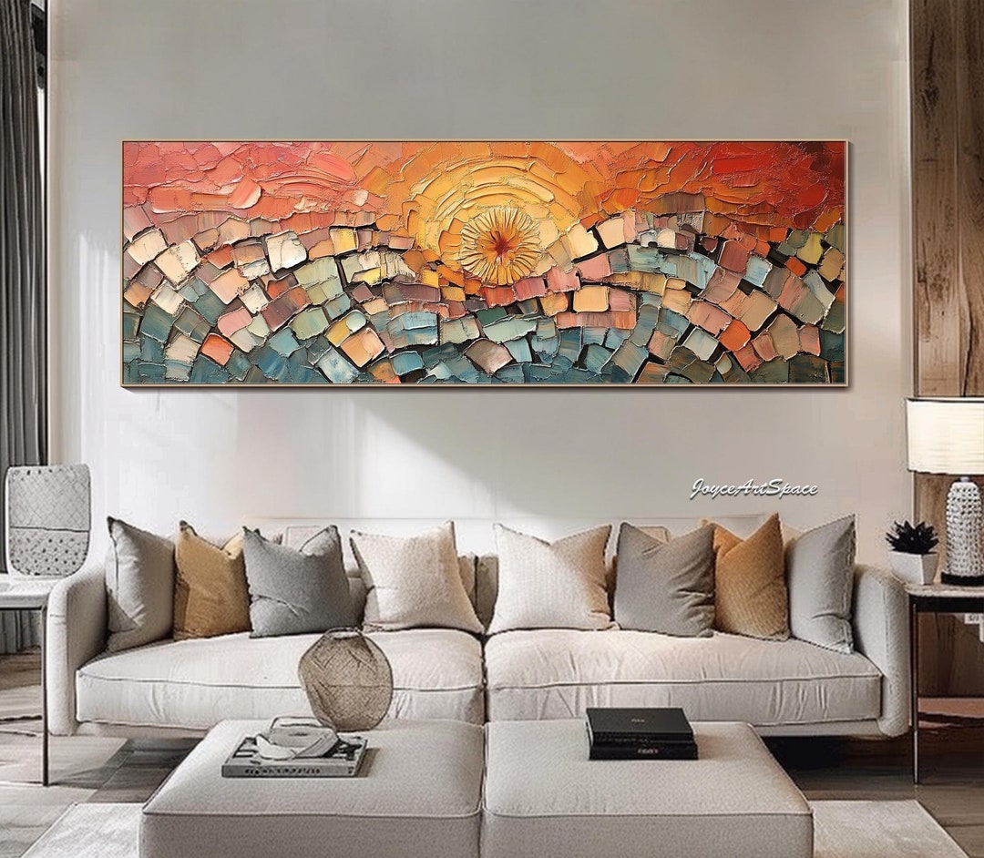 Abstract Sunset Oil Painting on Canvas Modern Colorful Textured Wall ...