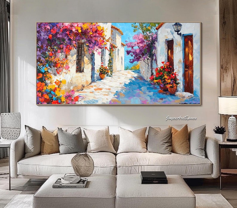 Colorful Floral Wall Art Abstract Mediterranean Oil Painting on Canvas ...