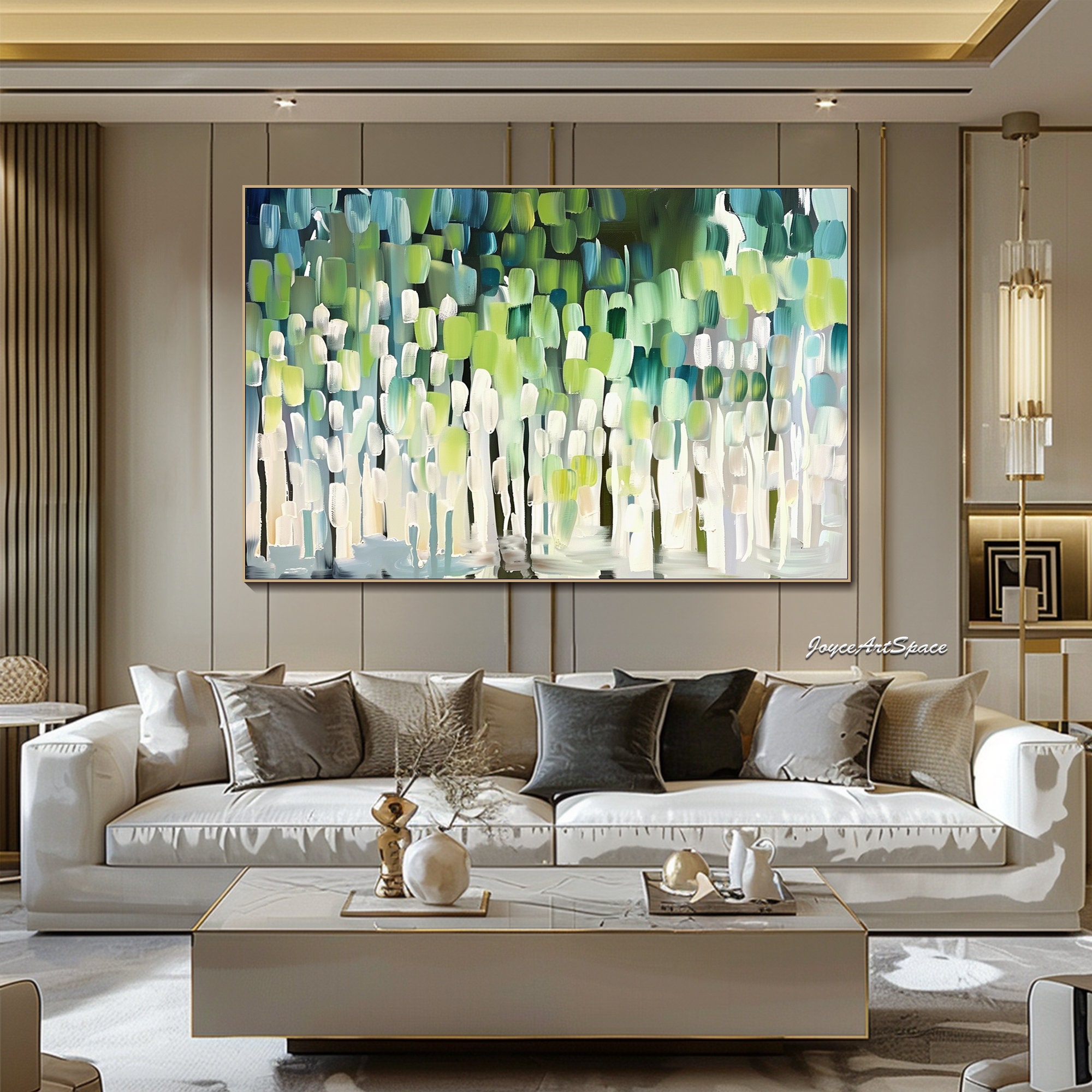 Large Abstract Oil Painting on Canvas Original Wall Art Green Forest ...