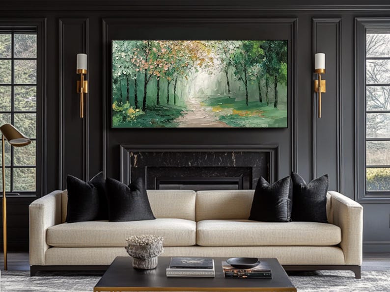 Green Forest Oil Painting Abstract Landscape Wall Art Impasto Textured ...