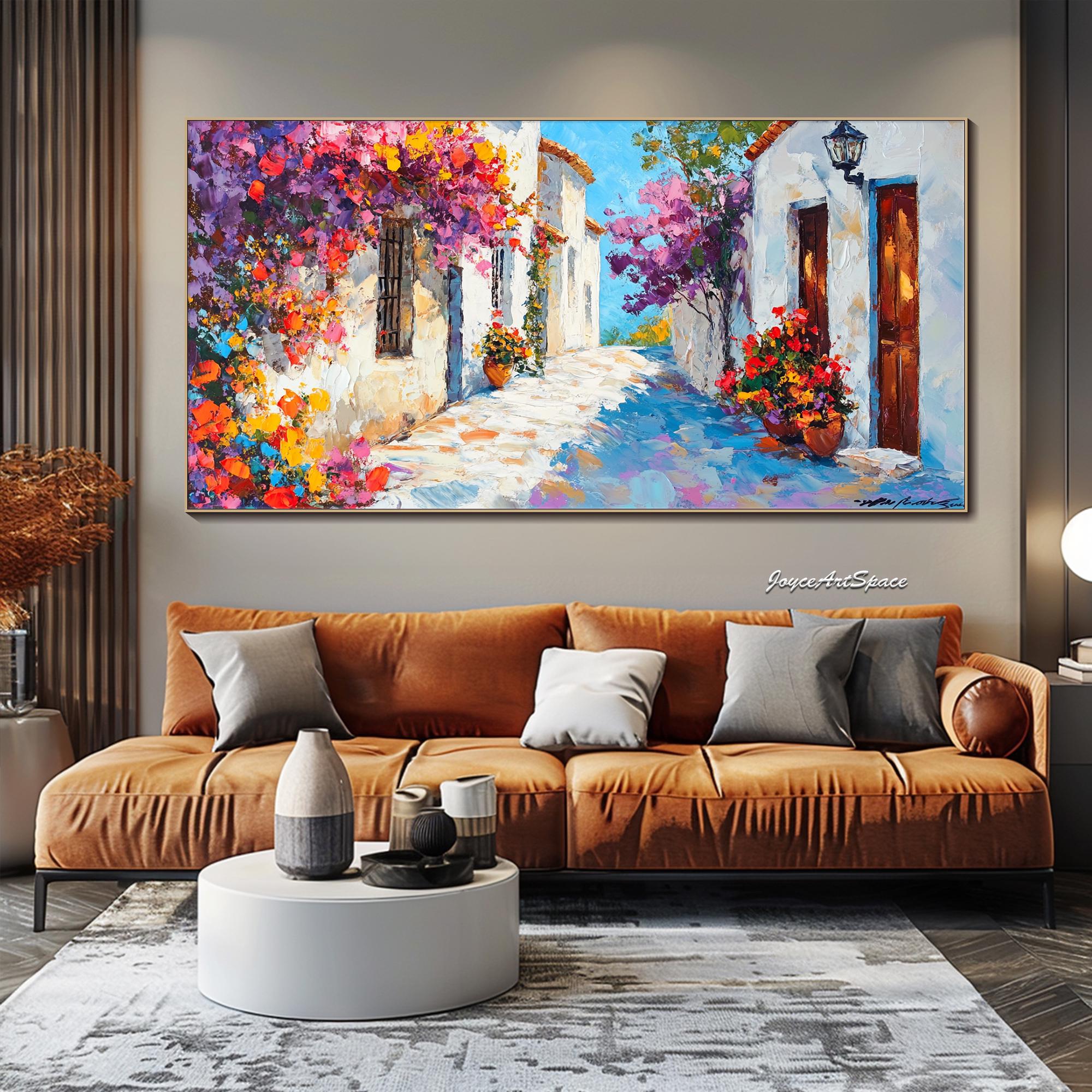 Colorful Floral Wall Art Abstract Mediterranean Oil Painting on Canvas ...