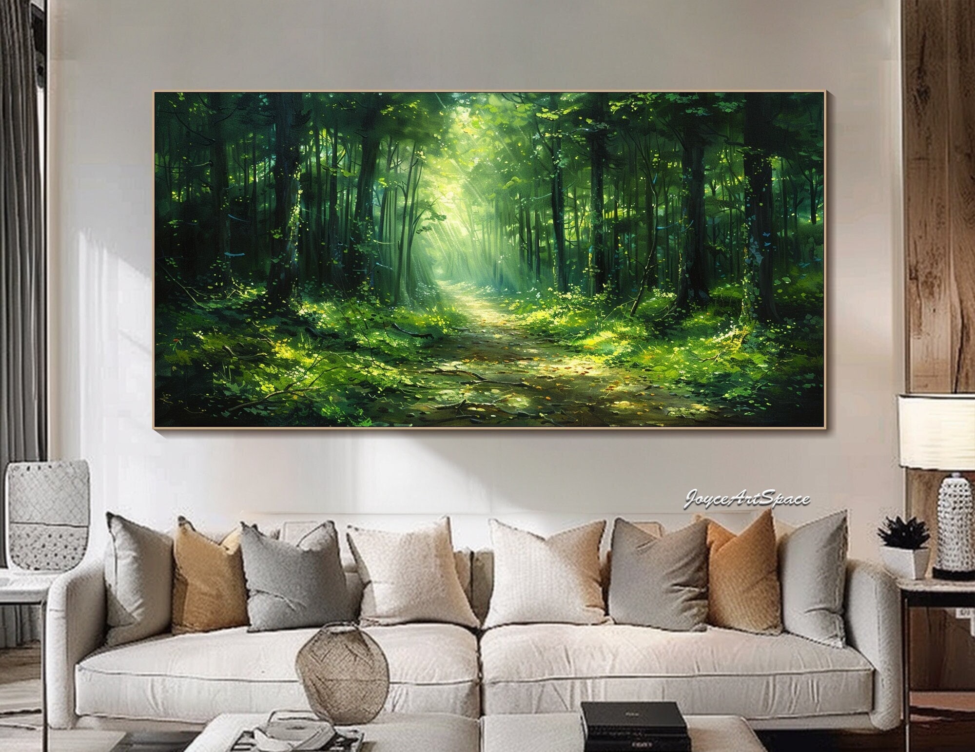 Original Green Forest Oil Painting on Canvas Green Wall Art Forest