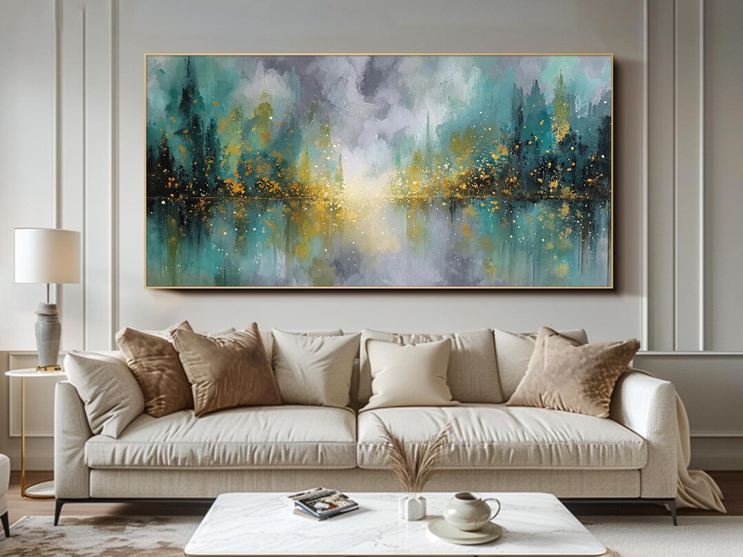 Abstract Landscape Oil Painting on Canvas Green Wall Art for Living ...