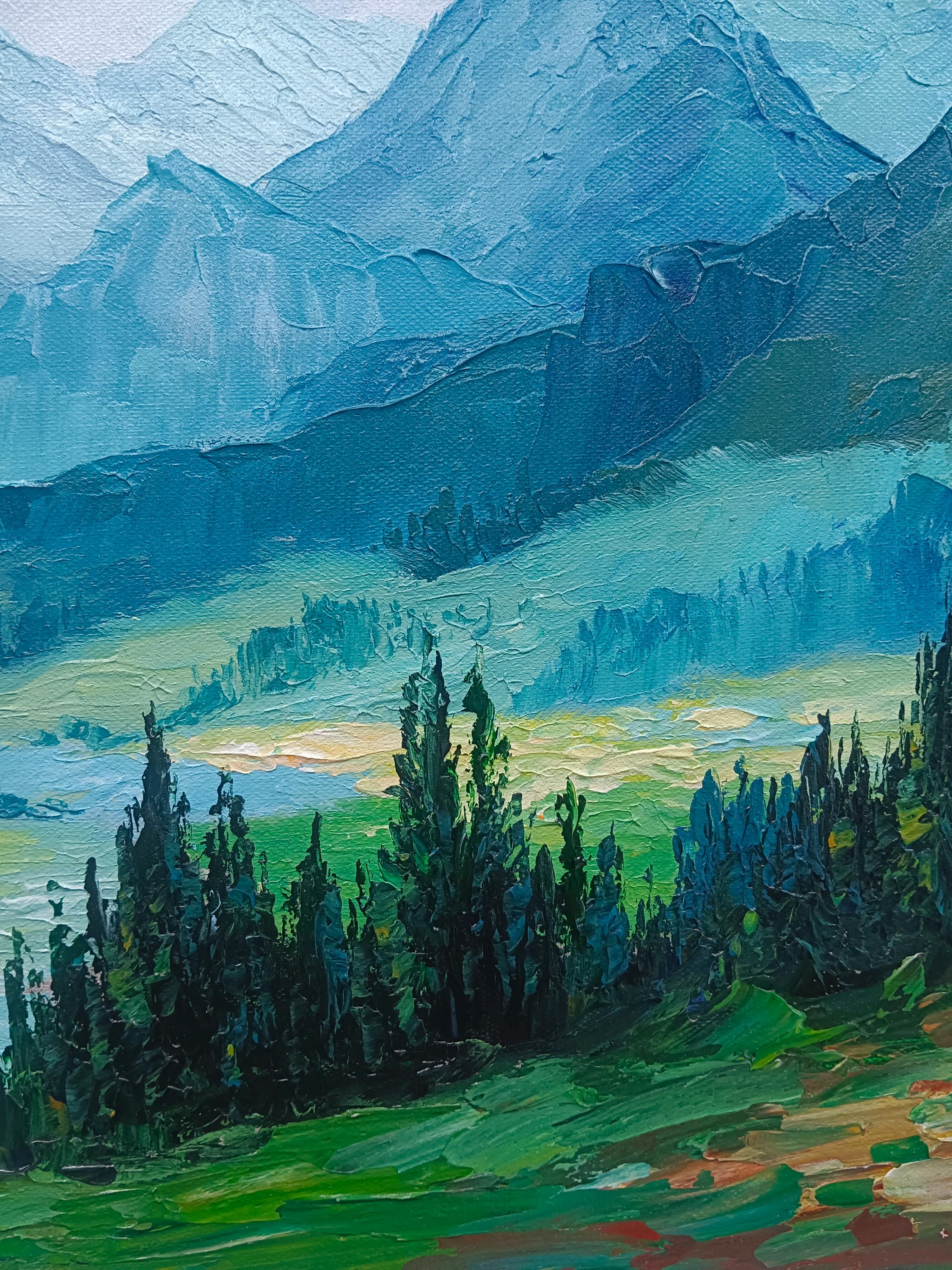 Mountain Landscape Oil Painting Original Canvas Wall Art Green Valley ...