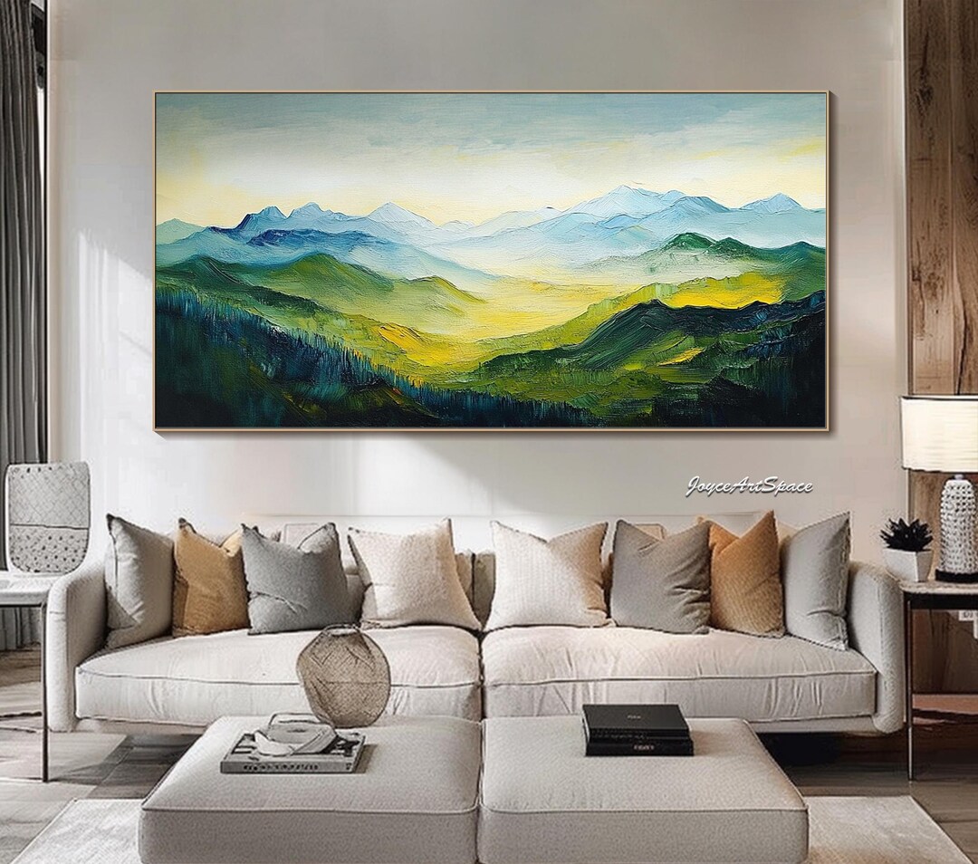 Mountain Oil Painting Large Green Wall Decor Textured Landscape Wall ...