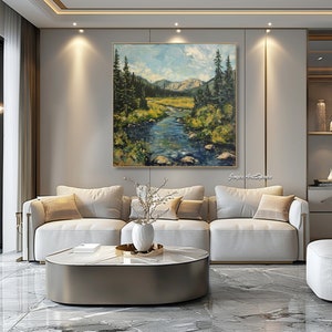 Large Landscape Oil Painting on Canvas Green Textured Wall Art Original ...