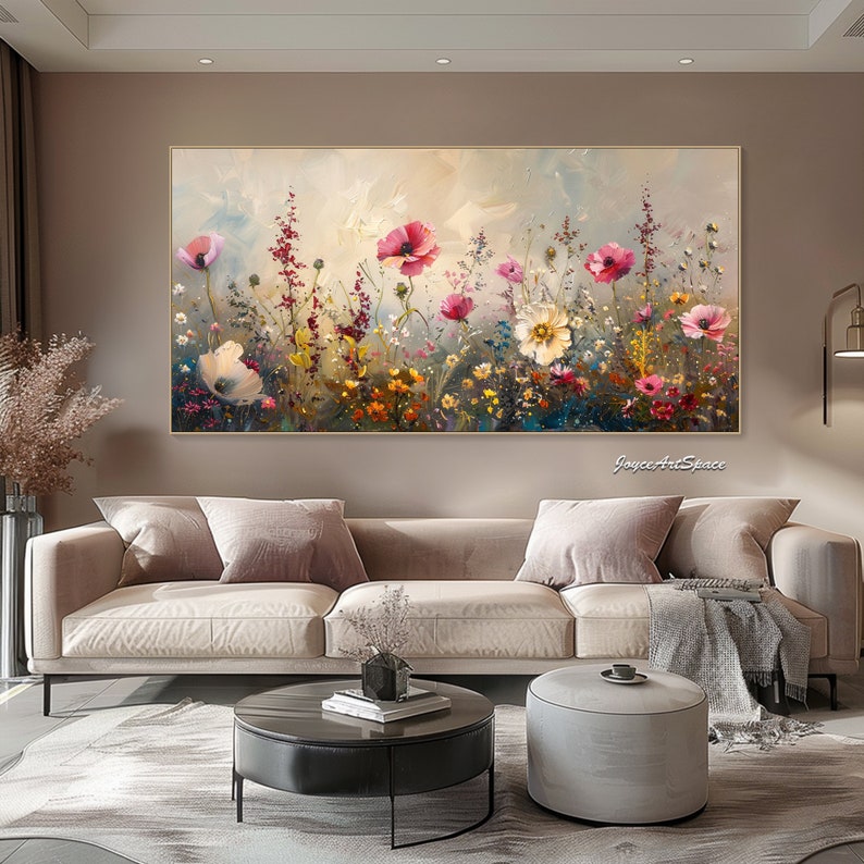 Peinture de grandes fleurs sur toile Art mural moderne Peinture à l'huile abstraite Peinture à l'huile texturée Art mural de salon Peinture de fleurs roses et blanches image 3