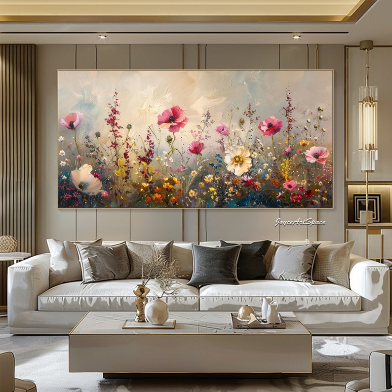 Peinture de grandes fleurs sur toile Art mural moderne Peinture à l'huile abstraite Peinture à l'huile texturée Art mural de salon Peinture de fleurs roses et blanches image 8