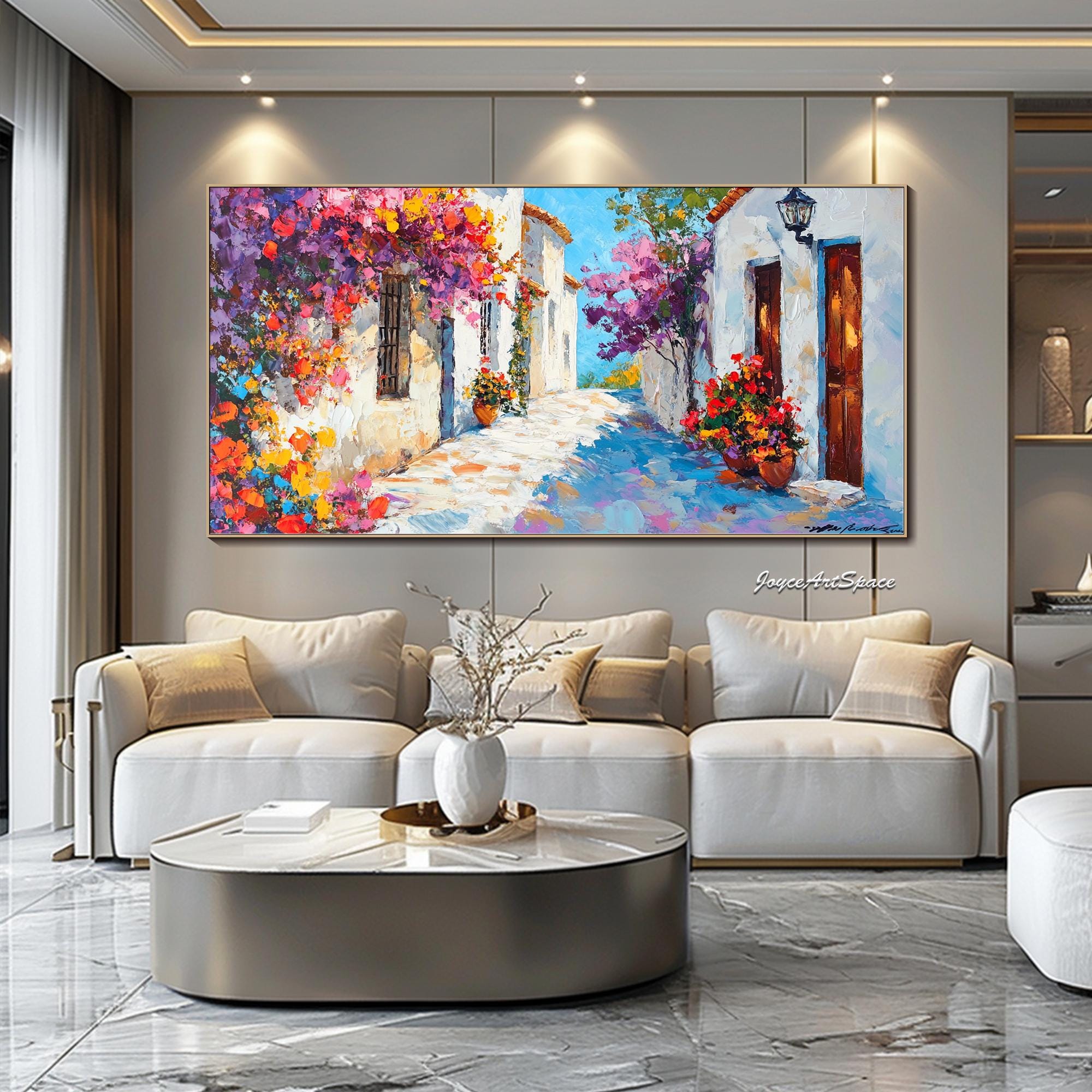 Colorful Floral Wall Art Abstract Mediterranean Oil Painting on Canvas ...