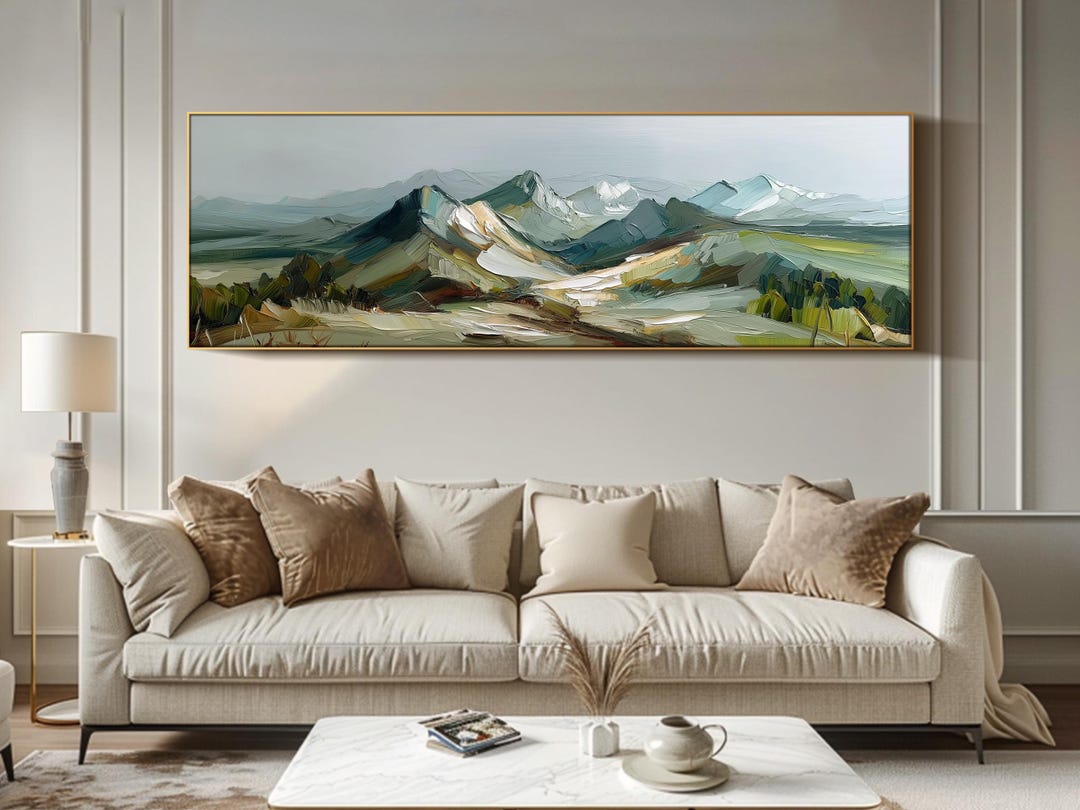 Mountain Landscape Oil Painting on Canvas Large Green Valley Wall Art ...