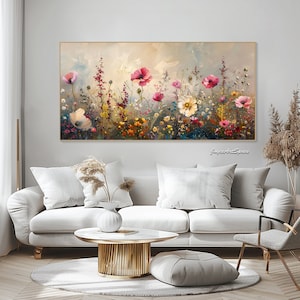 Peinture de grandes fleurs sur toile Art mural moderne Peinture à l'huile abstraite Peinture à l'huile texturée Art mural de salon Peinture de fleurs roses et blanches image 7