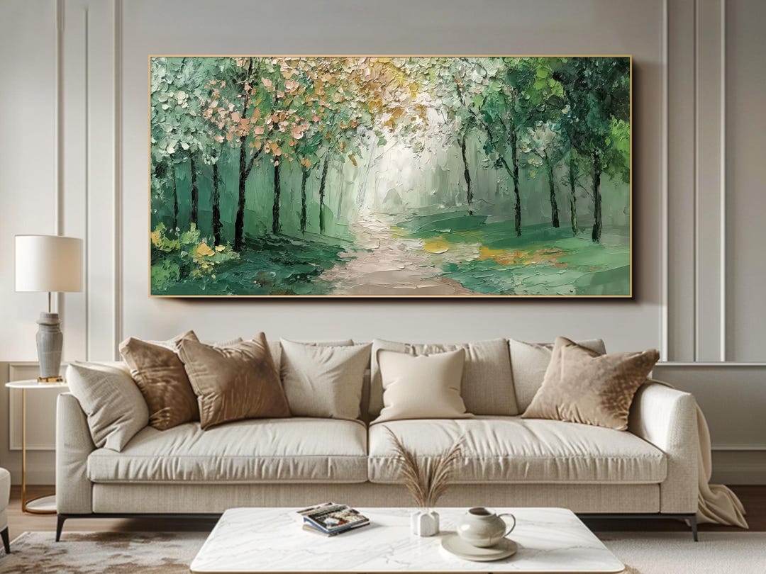 Green Forest Oil Painting Abstract Landscape Wall Art Impasto Textured ...